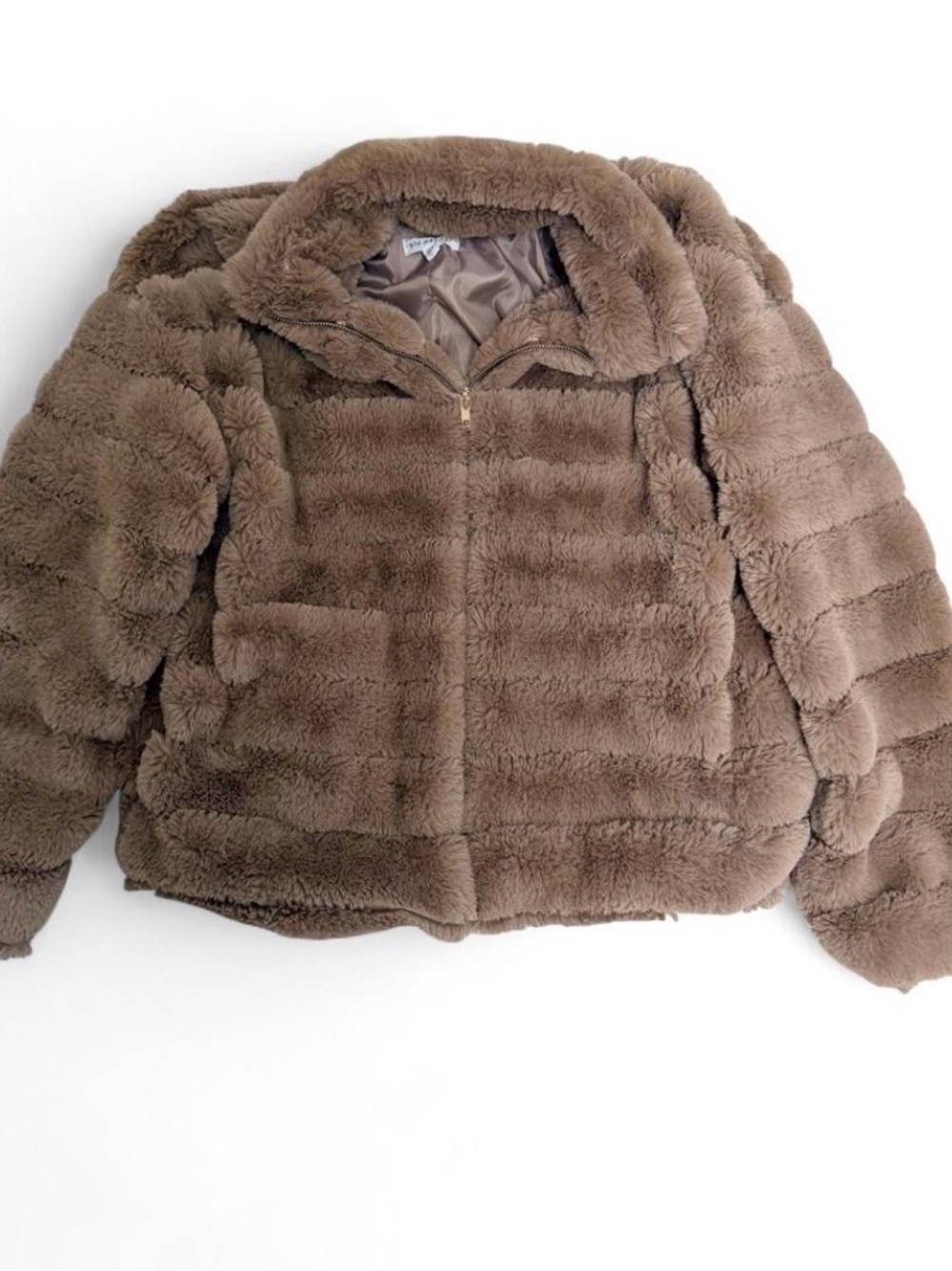 Cozy Plush blu pepper Faux Fur Jacket in Taupe Brown